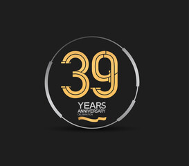 39 years golden anniversary logotype golden number and silver ring. vector can be use for template, company special event and celebration moment