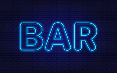 Bar. Neon Outline Design Element. Text.