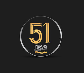 51 years golden anniversary logotype golden number and silver ring. vector can be use for template, company special event and celebration moment