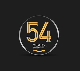 54 years golden anniversary logotype golden number and silver ring. vector can be use for template, company special event and celebration moment