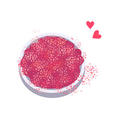 Pink bright sparkles for manicure and makeup in a round box. Design element for the pattern on the nails