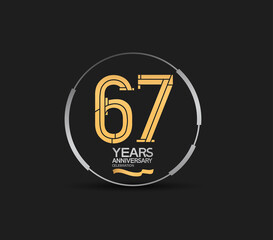 67 years golden anniversary logotype golden number and silver ring. vector can be use for template, company special event and celebration moment