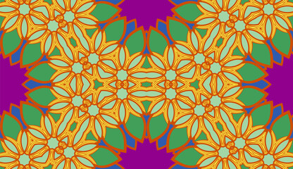 Abstract colorful doodle flower seamless pattern. Floral geometric background. Mosaic, tile of thin line ornament.