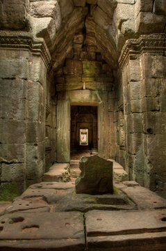 A hallway inside one of the many temples located at Angkor in Cambodia