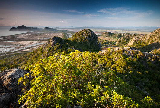 Dead land frames the peaks of Khao Daeng, Thailand.