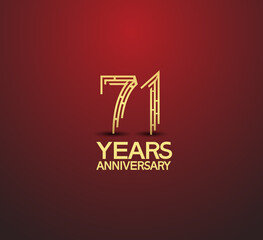 71 years golden anniversary logotype with labyrinth style number isolated on red background. vector can be use for template, company special event and celebration moment
