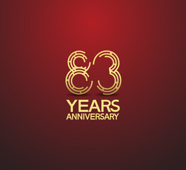 83 years golden anniversary logotype with labyrinth style number isolated on red background. vector can be use for template, company special event and celebration moment
