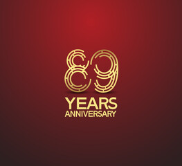 89 years golden anniversary logotype with labyrinth style number isolated on red background. vector can be use for template, company special event and celebration moment