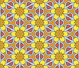 Abstract colorful doodle flower seamless pattern. Floral geometric background. Mosaic, tile of thin line ornament.