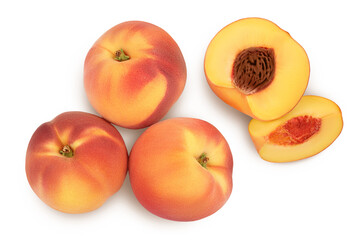 ripe peach isolated on white background with clipping path. Top view. Flat lay