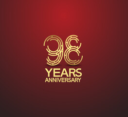 98 years golden anniversary logotype with labyrinth style number isolated on red background. vector can be use for template, company special event and celebration moment
