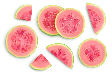 Guava fruit slices isolated on white background with clipping path and full depth of field. Top...