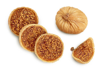 dried fig isolated on white background with clipping path and full depth of field. Top view. Flat lay