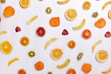 Tropical dried fruits pattern - Orange, Grapefruit, strawberry, banana, kaki and Kiwi
