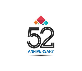 52 anniversary logotype with colorful crown isolated on white background. vector can be use for template, company special event and celebration moment