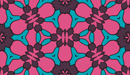 Abstract colorful doodle flower seamless pattern. Floral geometric background. Mosaic, tile of thin line ornament.