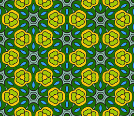 Abstract colorful doodle flower seamless pattern. Floral geometric background. Mosaic, tile of thin line ornament.
