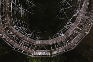 Aerial of Abandoned & Overgrown Roller Coaster - Williams Grove Amusement Park - Pennsylvania