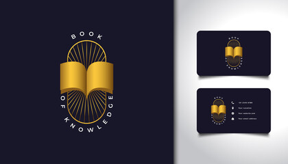Open Book Logo Design with Vintage Style in Gold Gradient. Usable for Business and Education Logos