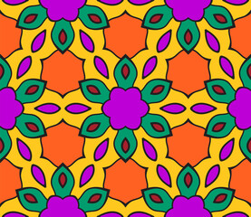 Abstract colorful doodle flower seamless pattern. Floral geometric background. Mosaic, tile of thin line ornament.
