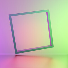 Geometric shape in the form of a square on a gradient background. 3d rendering.