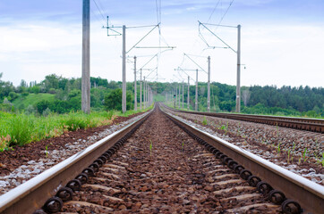 Obraz premium Railway track, rails close up
