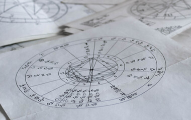 Printed astrology natal charts, horoscope report background
