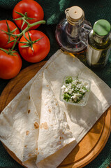 Armenian thin lavash and cottage cheese with herbs