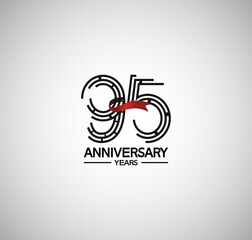 95 years anniversary logotype flat design with labyrinth style number and red ribbon. vector can be use for template, company special event and celebration moment