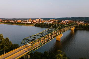 Late Evening Aerial View of Robert C. Byrd Truss Bridge - Ohio River - Huntington, West Virginia - 432042648