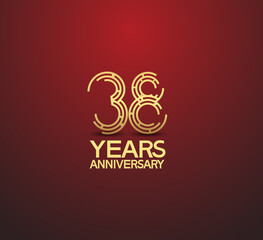 38 years golden anniversary logotype with labyrinth style number isolated on red background. vector can be use for template, company special event and celebration moment