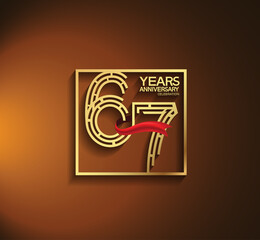 67 years anniversary logotype golden color with square and red ribbon. vector can be use for template, company special event and celebration moment