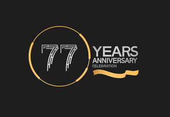 77 years anniversary logotype style with silver and gold color, ring and ribbon. vector design for template company event