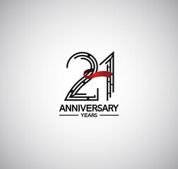 21 years anniversary logotype flat design with labyrinth style number and red ribbon. vector design for template company event