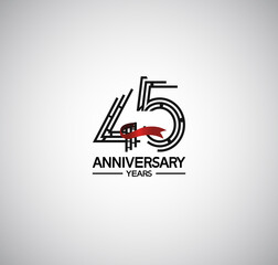 45 years anniversary logotype flat design with labyrinth style number and red ribbon. vector design for template company event