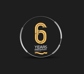 6 years golden anniversary logotype golden number and silver ring. vector can be use for greeting card, invitation and celebration event