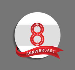 Fototapeta na wymiar 8 anniversary with white circle and red ribbon for celebration event. vector can be use for greeting card, invitation and celebration event
