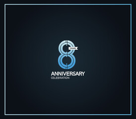 8 years anniversary logotype with cross hatch pattern blue color. vector can be use for greeting card, invitation and celebration event
