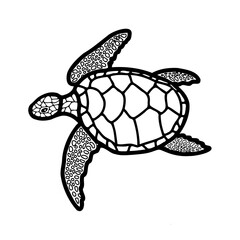 A hand-drawn turtle. Vector icon, doodle illustration. Drawing in a flat style. Coloring book on the sea theme.