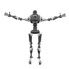 skeleton robot is floating on white background