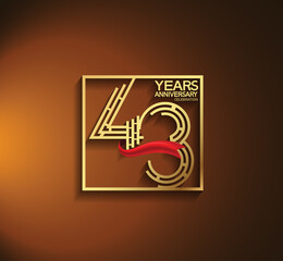 43 years anniversary logotype golden color with square and red ribbon. vector can be use for greeting card, invitation and celebration event