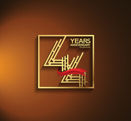 44 years anniversary logotype golden color with square and red ribbon. vector can be use for greeting card, invitation and celebration event