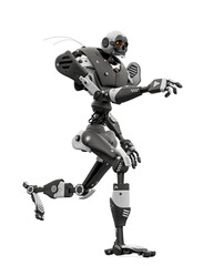 skeleton robot is running in white background