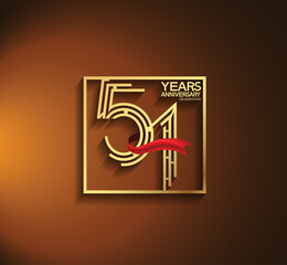 51 years anniversary logotype golden color with square and red ribbon. vector can be use for greeting card, invitation and celebration event