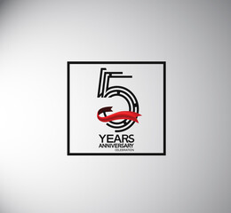 5 years anniversary logotype flat style with square and red ribbon. vector can be use for special moment event and company celebration