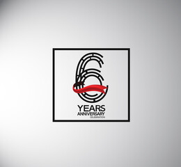 6 years anniversary logotype flat style with square and red ribbon. vector can be use for special moment event and company celebration