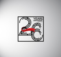 26 years anniversary logotype flat style with square and red ribbon. vector can be use for special moment event and company celebration