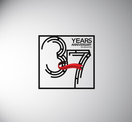 37 years anniversary logotype flat style with square and red ribbon. vector can be use for special moment event and company celebration