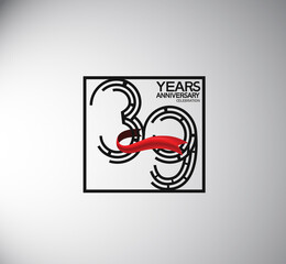 39 years anniversary logotype flat style with square and red ribbon. vector can be use for special moment event and company celebration
