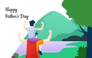 Father and son play together in the park, vector concept, happy father's day flat illustration , can use for, landing page, template, ui, web, homepage, poster, banner, flyer